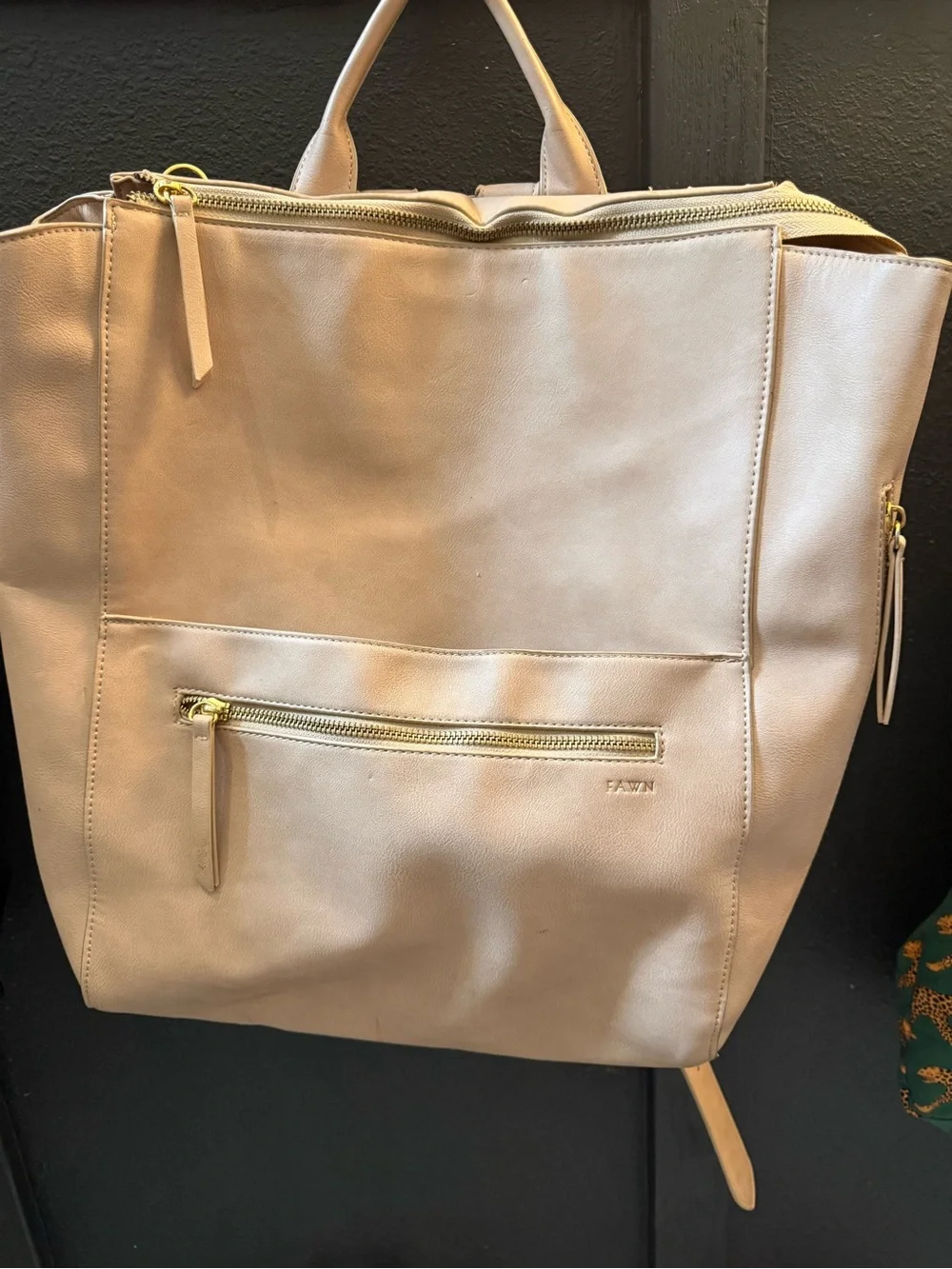 Fawn Design Beige Baby Bag Tote with Gold Hardware